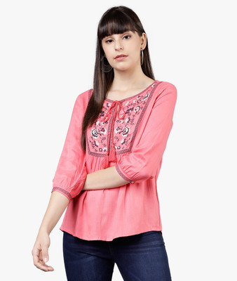 Tokyo Talkies Casual 3/4 Sleeve Printed Women Gold Top