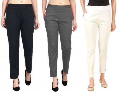 SriSaras Regular Fit, Relaxed Women White, Black, Grey Trousers