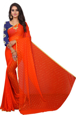 Shikshapatri Embellished Bollywood Chiffon Saree(Orange)