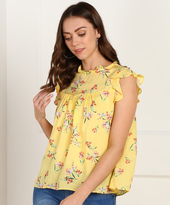 AND Casual Flared Sleeve Floral Print Women Yellow Top