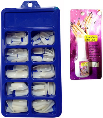Face8Teen Artificial Reusable Nails Set With Glue(10gm) For a Dramatic White(Pack of 100)