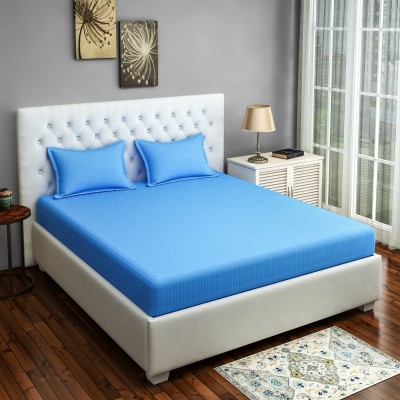 SWAYAM 400 TC Cotton Double Solid Flat Bedsheet(Pack of 1, Blue)