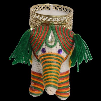 Santarms Handmade Elephant Candle Holder Candle(Multicolor, Green, Pack of 1)