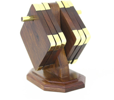 Priyanshu Decor Square Reversible Wood Coaster Set(Pack of 6)