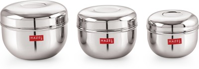 HAZEL Steel Grocery Container  - 650 ml, 900 ml, 1300 ml(Pack of 3, Silver)