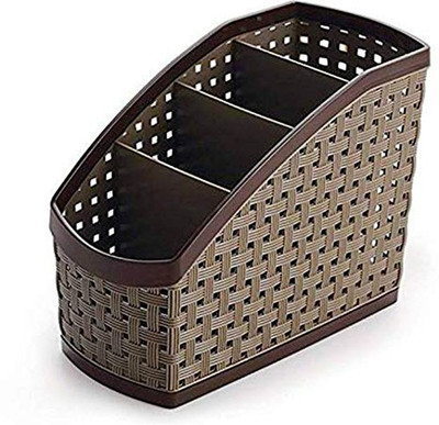 Imprexo 4 Compartments Plastic Mobile Remote Stand and Table Organiser(Brown)