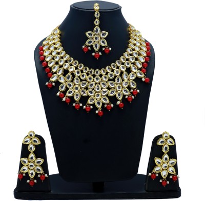 Nuhatraders Metal, Glass, Alloy Gold-plated Gold, Red Jewellery Set(Pack of 1)