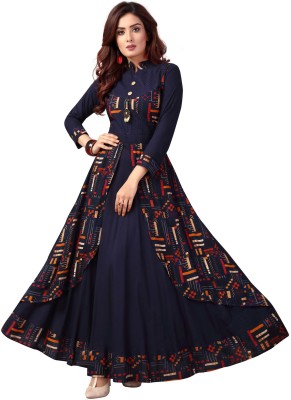 madhuram textiles Women Printed Ethnic Dress Kurta(Blue)