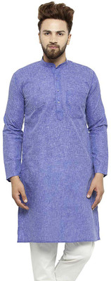 Over Crowd Men Solid Straight Kurta(Blue)
