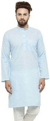 Over Crowd Men Solid Straight Kurta(Light Blue)