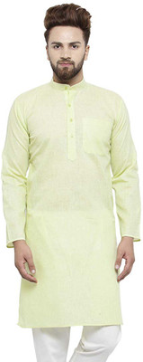 Over Crowd Men Solid Straight Kurta(Light Green)