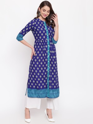 Napra Women Floral Print Flared Kurta(Blue)