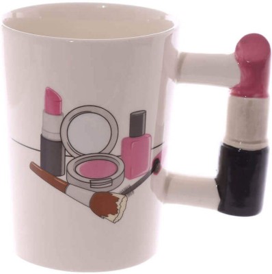 JustChhapo Lipstick 3D Beauty Series Lipstick Shaped Handle Office Coffee Ceramic Coffee Mug(300 ml)