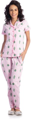 NITE FLITE Women Printed Pink Top & Pyjama Set