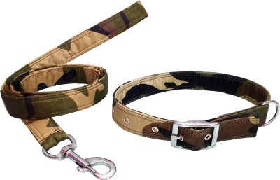 Petshop7 Quality & Stylish Nylon Printed Army Design Brown Dog Collar & Leash (0.75inch Small Size (12-18.5inch) (Small) Dog Collar & Leash(Small, Brown)