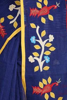 BRISHTI CREATIONS Self Design Handloom Cotton Linen Saree(Blue)