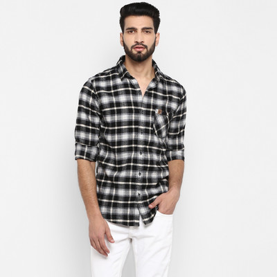 mufti-men-checkered-casual-white-black-shirt