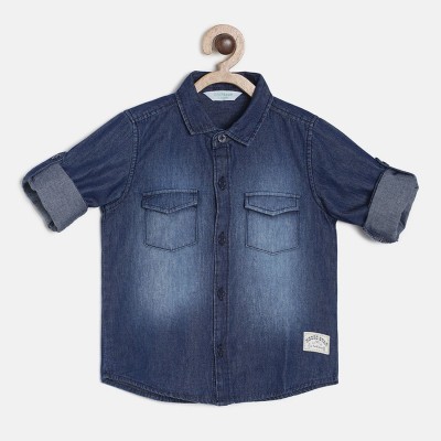 MINI KLUB Baby Boys Self Design Casual Blue Shirt