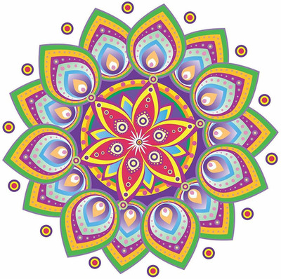 Asmi Collections 60 cm Floor Art Beautiful Diya Rangoli Removable Sticker(Pack of 1)