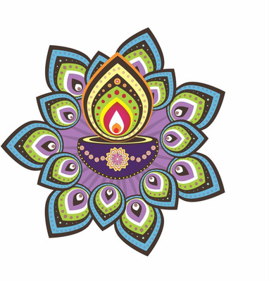 Asmi Collections 60 cm Floor Art Beautiful Diya Rangoli Removable Sticker(Pack of 1)