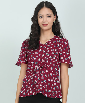 van-heusen-casual-regular-sleeve-printed-women-maroon-top