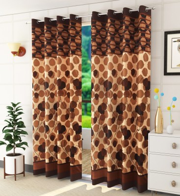 Homefab India 213.5 cm (7 ft) Polyester Room Darkening Door Curtain (Pack Of 2)(Floral, Brown)