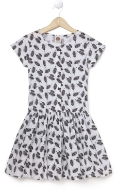 Cub McPaws Girls Midi/Knee Length Casual Dress(White, Short Sleeve)