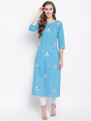 Stylum Women Printed Straight Kurta(Light Blue)