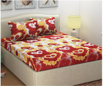 parasar 120 TC Polycotton Double 3D Printed Flat Bedsheet(Pack of 1, Red)