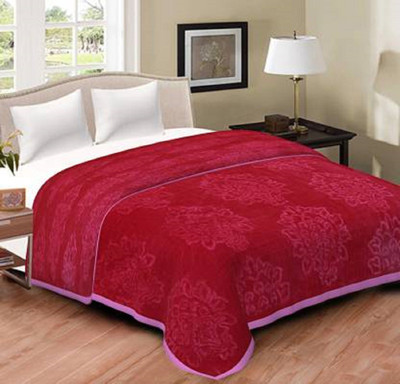 ACZO FEEL Self Design Double Mink Blanket for  Mild Winter(Microfiber, Maroon)