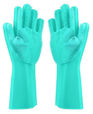 AJSCOP Dishwashing Gloves 2pcs/Pair Magic Washing Brush Wet and Dry Glove(Medium)