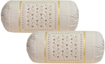 manvicreations Embroidered Bolsters Cover(Pack of 2, 75 cm*40 cm, Beige)