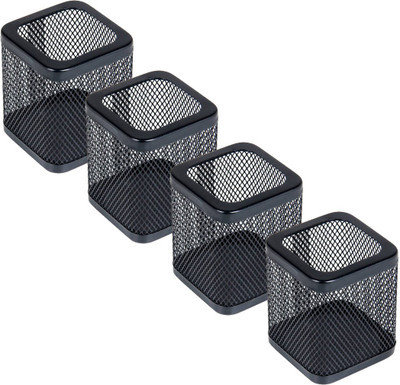 PANKU 4 Compartments Iron Pen Stand(Black)