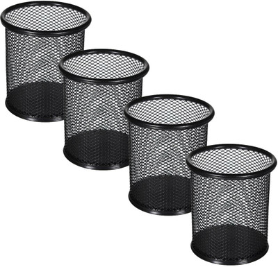 PANKU 4 Compartments Iron Pen Stand(Black)