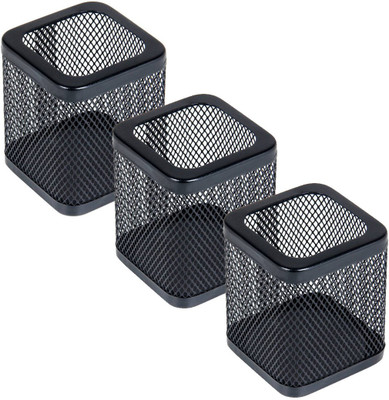 PANKU 3 Compartments Iron Pen Stand(Black)