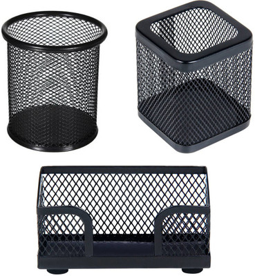 PANKU 3 Compartments Iron Pen Stand(Black)