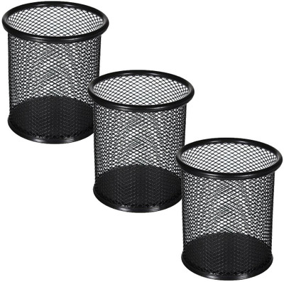 PANKU 3 Compartments Iron Pen Stand(Black)