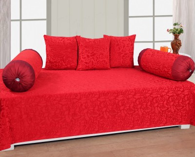 Maya Homes Velvet Floral Diwan Set(Red)