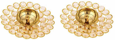 Lvi Craft Set of 2 Round Crystal Akhand Diya Deep Crystal (Pack of 2) Table Diya(Height: 1.5 inch)