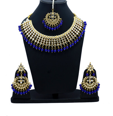 Nuhatraders Metal, Glass, Alloy Gold-plated Blue, Gold Jewellery Set(Pack of 1)