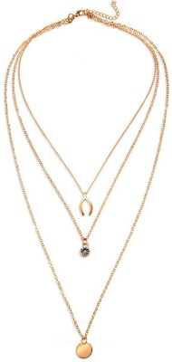 MYKI Stylish Multilayer Rosegold Western Chain For Girls & Women Crystal Gold-plated Plated Stainless Steel Layered