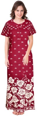 Trendy Fab Women Nighty(White, Maroon)