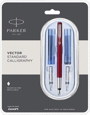 PARKER Vector Standard Calligraphy Ct Red Fountain Pen Ball Pen(Pack of 3, Ink Color - Blue)
