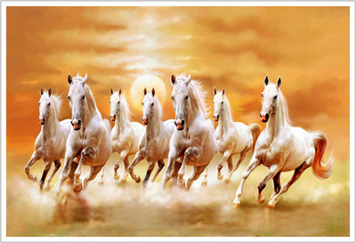 Vastu Seven Running Horses Paper Poster Paper Print(12 inch X 18 inch, Rolled)