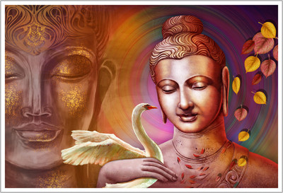 Lord Buddha with Swan Religious Paper Poster Paper Print(12 inch X 18 inch, Rolled)