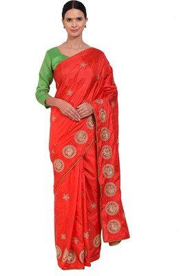 Divastri Solid/Plain Bollywood Cotton Blend Saree(Red)