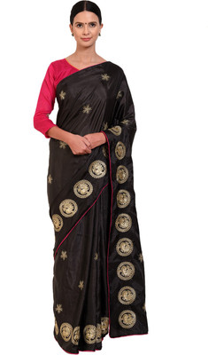 Divastri Solid/Plain Bollywood Cotton Blend Saree(Black)