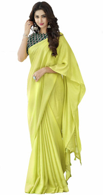Miraan Solid/Plain Bollywood Cotton Silk Saree(Green)