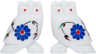TANISHKA CREATIONS Tanishka White owl Pair- fine Handicrafted Inlay work Decorative Showpiece  -  7 cm(Marble, Blue, White)