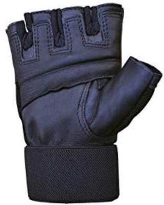 S and R Gym Leather Gloves Gym & Fitness Gloves(Black)